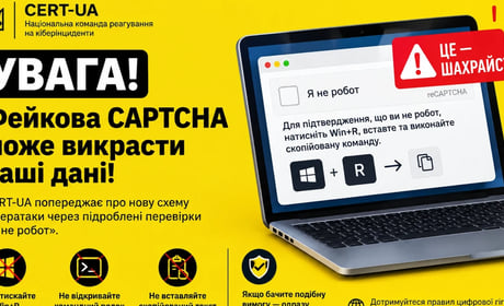 «Я не робот»: CERT-UA попереджає про нову схему викрадення даних через підроблену CAPTCHA