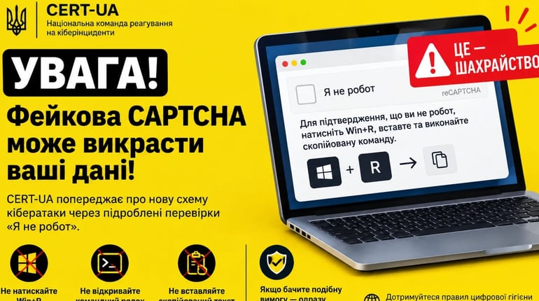«Я не робот»: CERT-UA попереджає про нову схему викрадення даних через підроблену CAPTCHA
