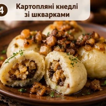 Картопляні кнедлі зі шкварками