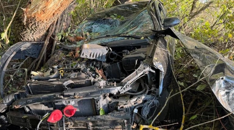 На Ржищівщині водій Hyundai Sonata з’їхав у кювет і врізався в дерево