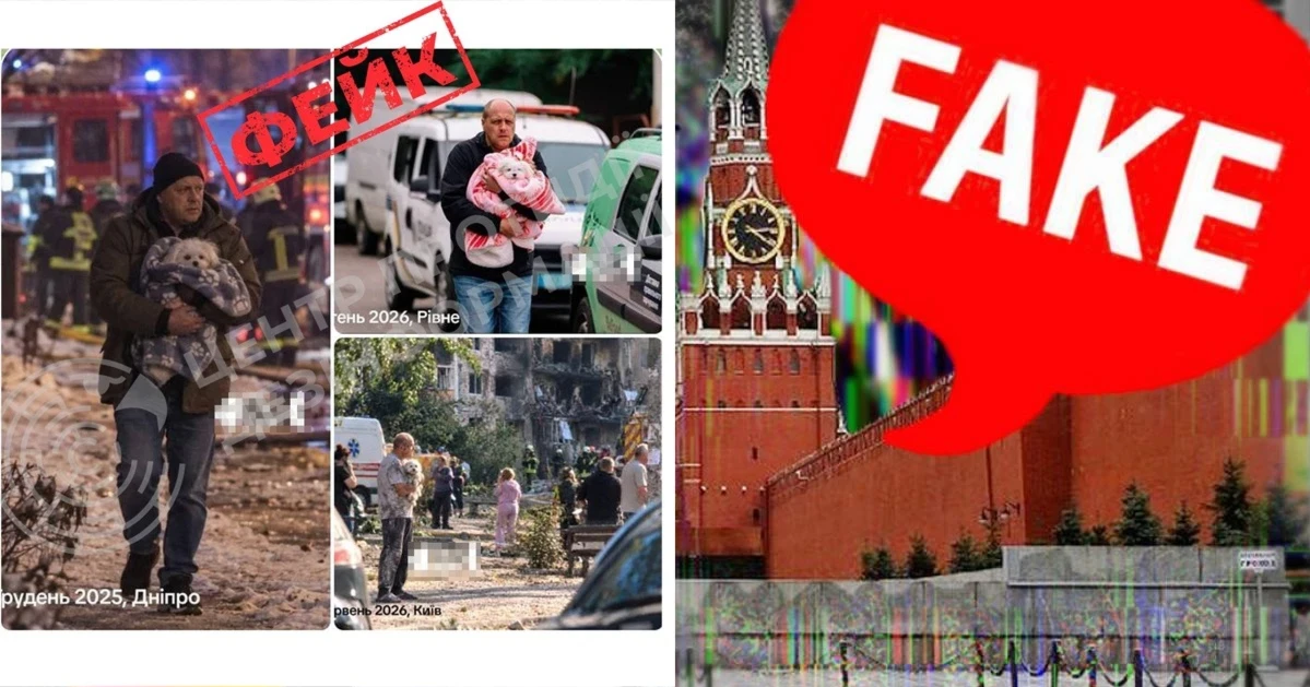 росіяни створили ШІ-фото, щоб просувати фейк про «постановочну війну» в Україні