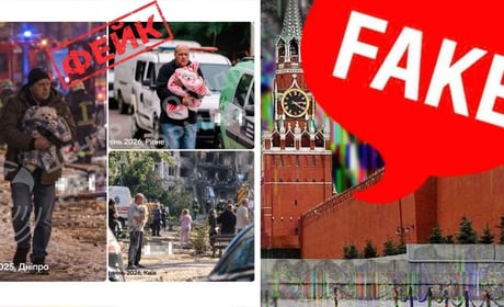 росіяни створили ШІ-фото, щоб просувати фейк про «постановочну війну» в Україні