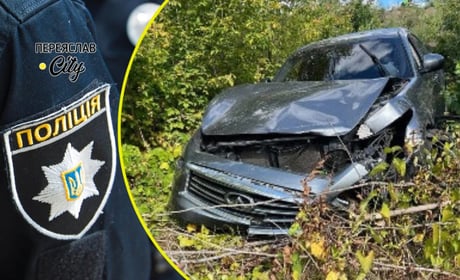 У Переяславі на трасі біля світлофора сталося ДТП, один автомобіль від удару злетів у кювет
